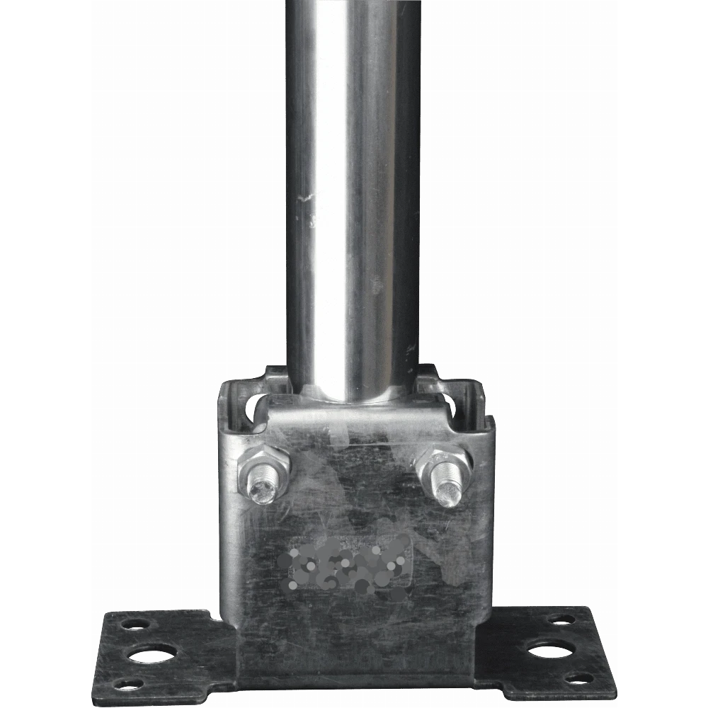 A close-up of a metal mounting bracket with a vertical silver pole inserted into it, photographed on a plain white background. The bracket has a visible embossed 'dikkee' mark.